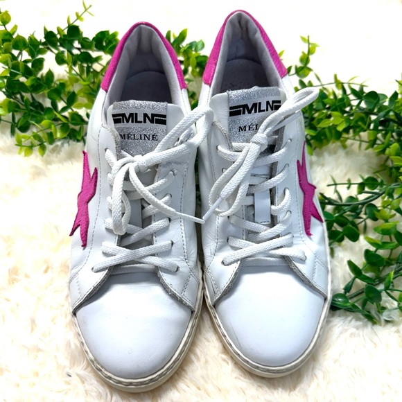 MLN Leather Sneakers Pink Star Sneakers Size 9 - Picture 2 of 9